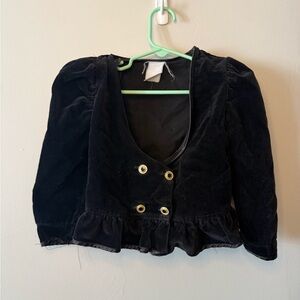 Vintage 1980s Black Velvet Double-Breasted  Jacket - Shoulder Pads, Size 3T